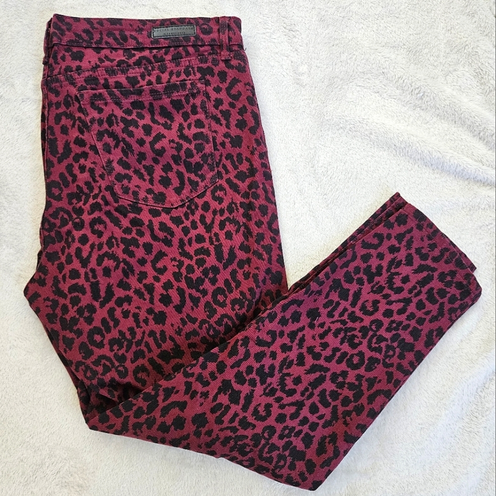 Social Standard Mid Rise Stretchy CHEETAH print Ankle Skinny Pant SIZE 16